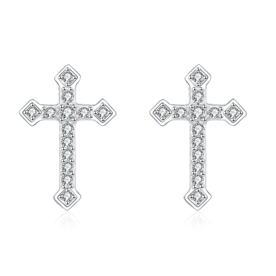 925 Sterling Silver Elegant Zircon Cross Earrings In Sterling Silver: Timeless Design For Everyday Elegance