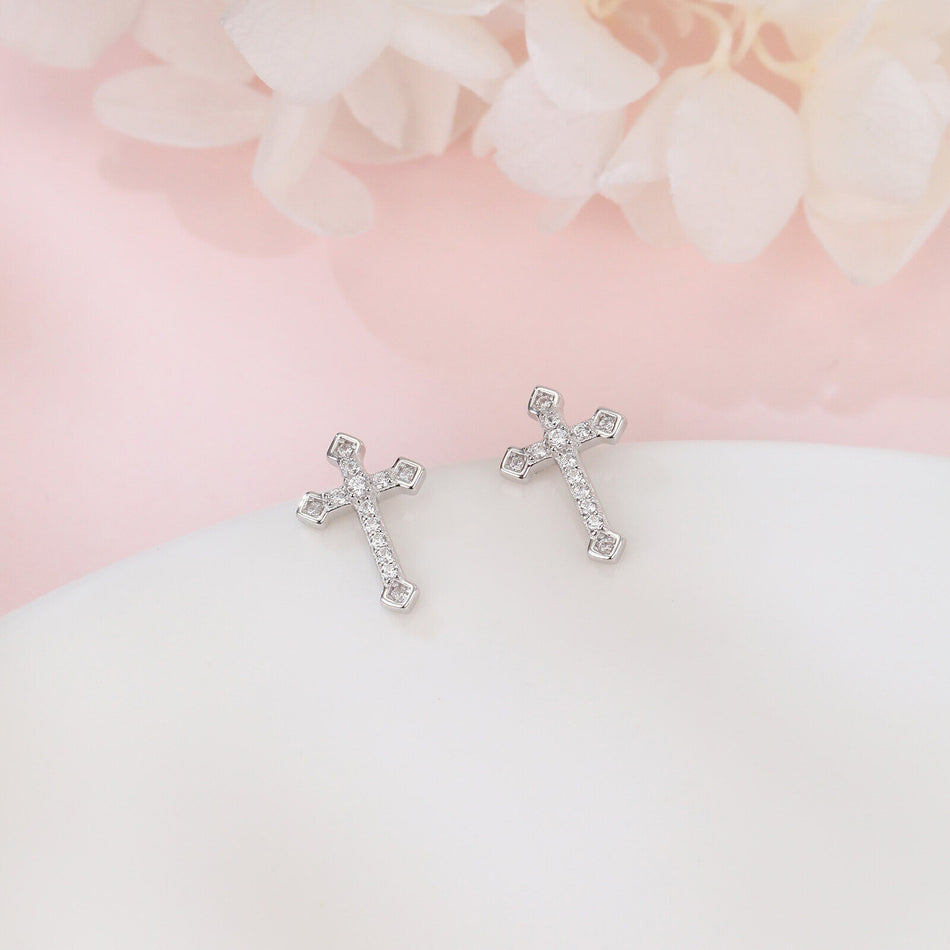925 Sterling Silver Elegant Zircon Cross Earrings In Sterling Silver: Timeless Design For Everyday Elegance