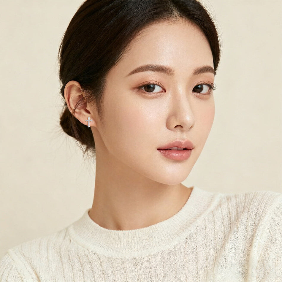 925 Sterling Silver Elegant Zircon Cross Earrings In Sterling Silver: Timeless Design For Everyday Elegance