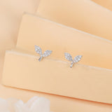 925 Sterling Silver Elegant Whale Tail Stud Earrings Silver Zircon-paved Delicate Jewelry