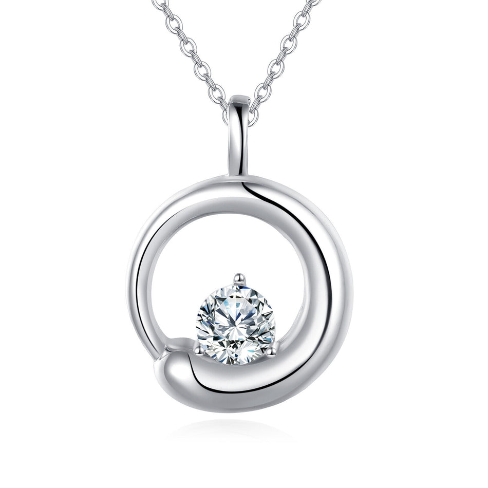 925 Sterling Silver Elegant Solitaire Zircon Circular Pendant Necklace