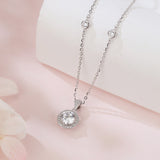 925 Sterling Silver Elegant Round Zircon Halo Pendant Necklace With Chain Accents