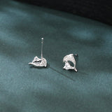 925 Sterling Silver Elegant Silver Dolphin Earrings With Heart-shaped Zircon Accents
