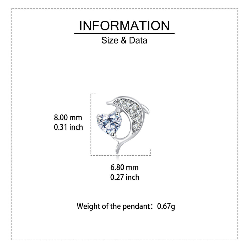 925 Sterling Silver Elegant Silver Dolphin Earrings With Heart-shaped Zircon Accents