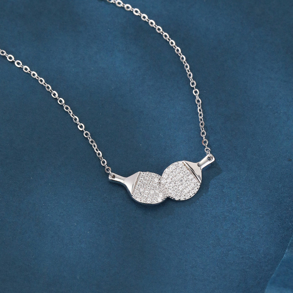 925 Sterling Silver Cubic Zircon Ping Pong Paddle Pendant Necklace