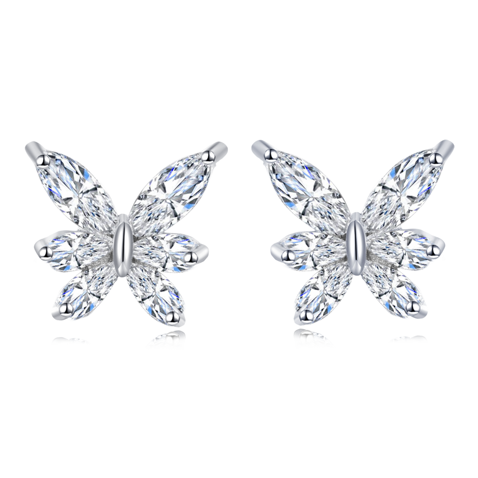925 Sterling Silver Elegant Butterfly Marquise Zircon Earrings In Plated with White Gold