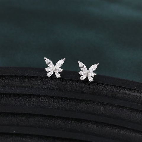 925 Sterling Silver Elegant Butterfly Marquise Zircon Earrings In Plated with White Gold