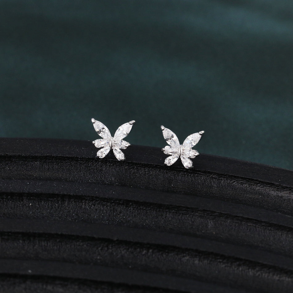 925 Sterling Silver Elegant Butterfly Marquise Zircon Earrings In Plated with White Gold