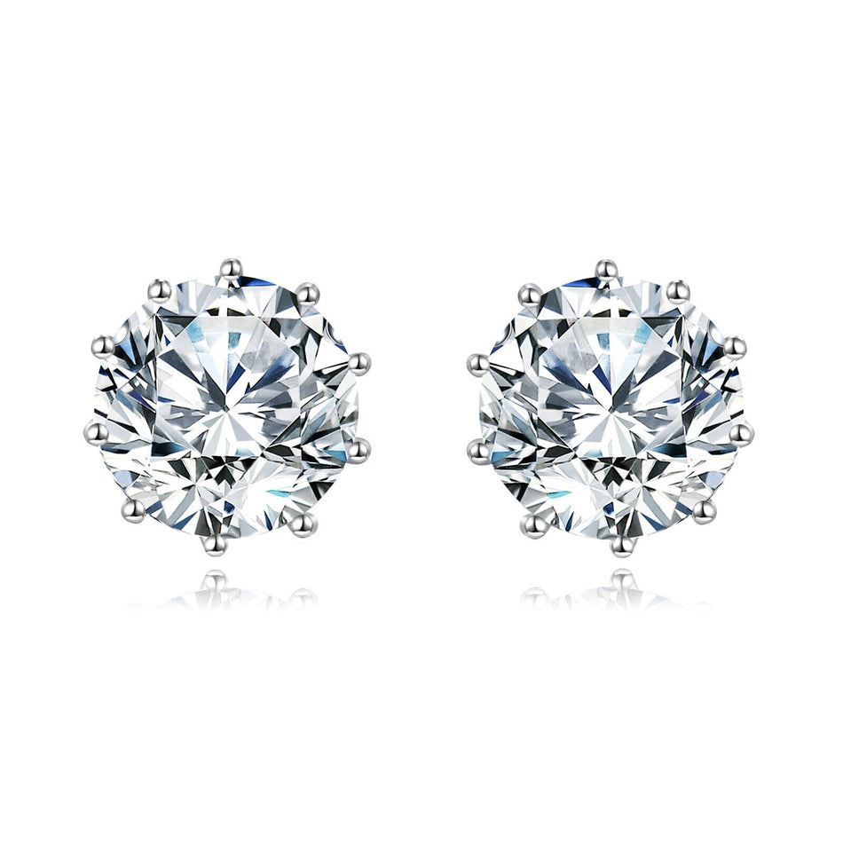 925 Sterling Silver Elegant Six-prong Solitaire Moissanite Stud Earrings