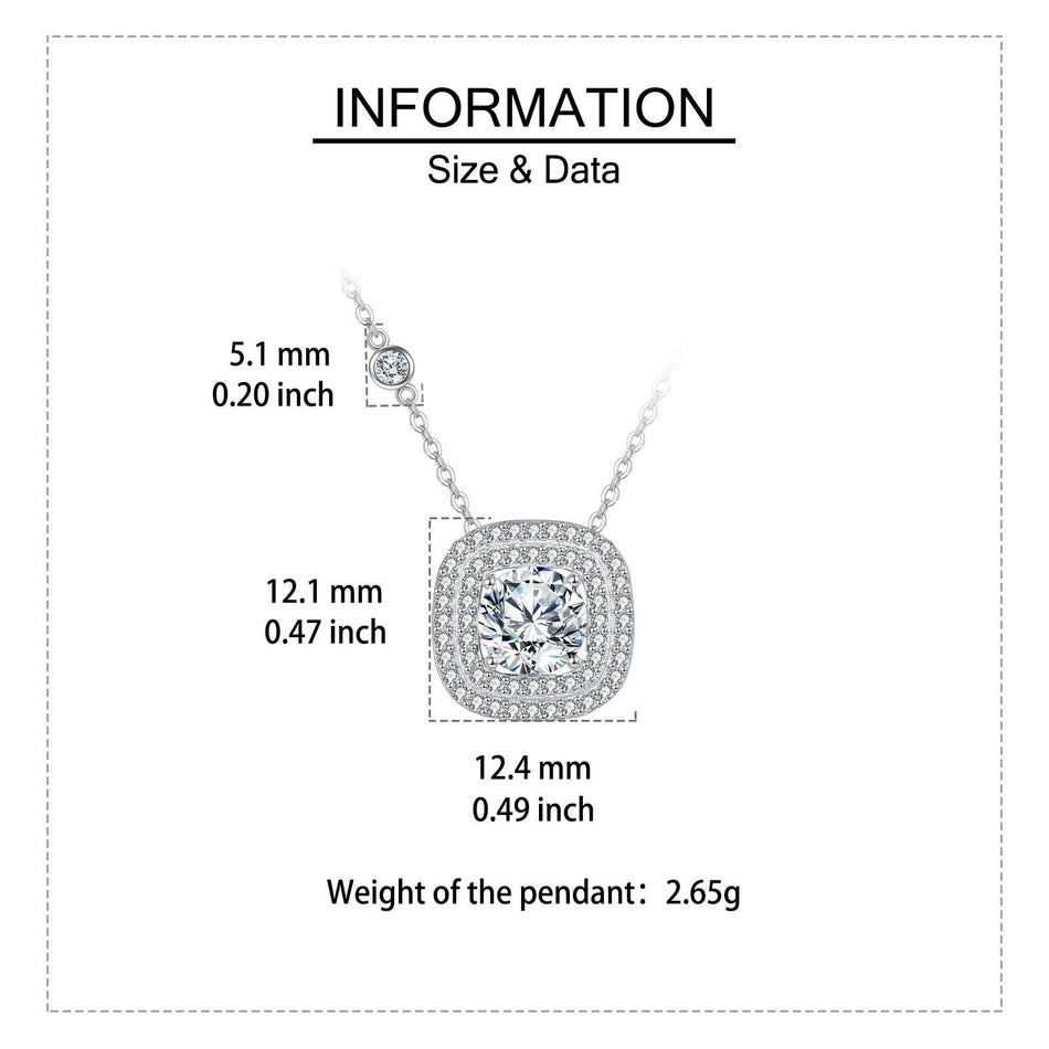 925 Sterling Silver Elegant Moissanite Halo Pendant Necklace In Plated with White Gold – Timeless Luxury Jewelry