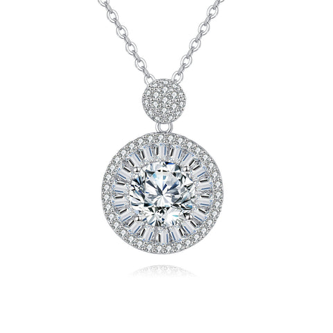 925 Sterling Silver Elegant Moissanite Halo Pendant Necklace With Sparkling Accents