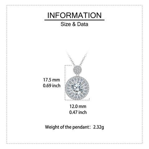 925 Sterling Silver Elegant Moissanite Halo Pendant Necklace With Sparkling Accents