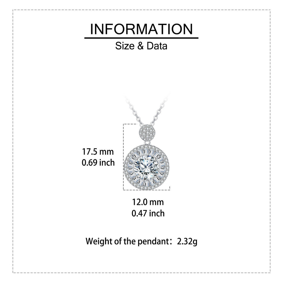 925 Sterling Silver Elegant Moissanite Halo Pendant Necklace With Sparkling Accents