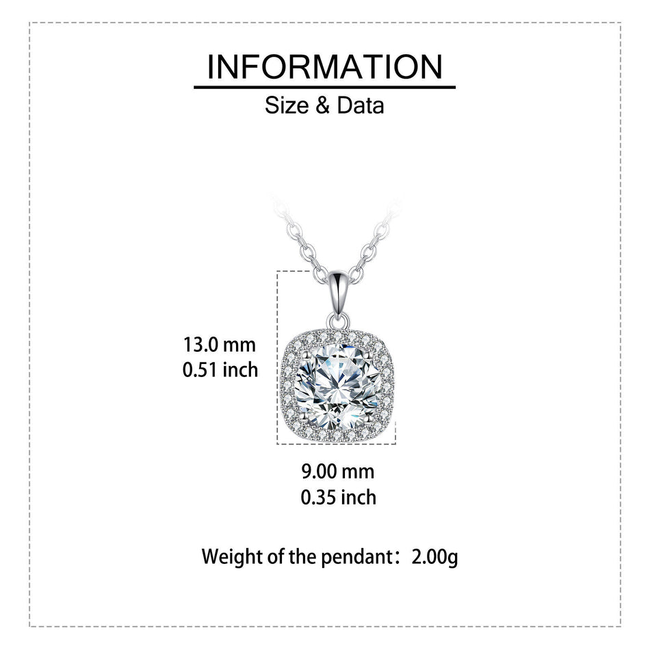 925 Sterling Silver Elegant Square Cushion Cut Moissanite Halo Pendant Necklace In Sterling Silver