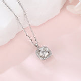 925 Sterling Silver Elegant Square Cushion Cut Moissanite Halo Pendant Necklace In Sterling Silver