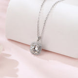 925 Sterling Silver Elegant Square Cushion Cut Moissanite Halo Pendant Necklace In Sterling Silver