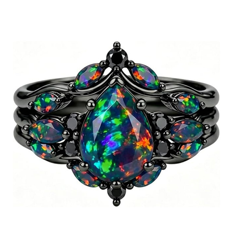 Sterling Silver 10K  14K  18K  Gold Personalized Engraved Black Opal Engagement Wedding Promise Ring for Her