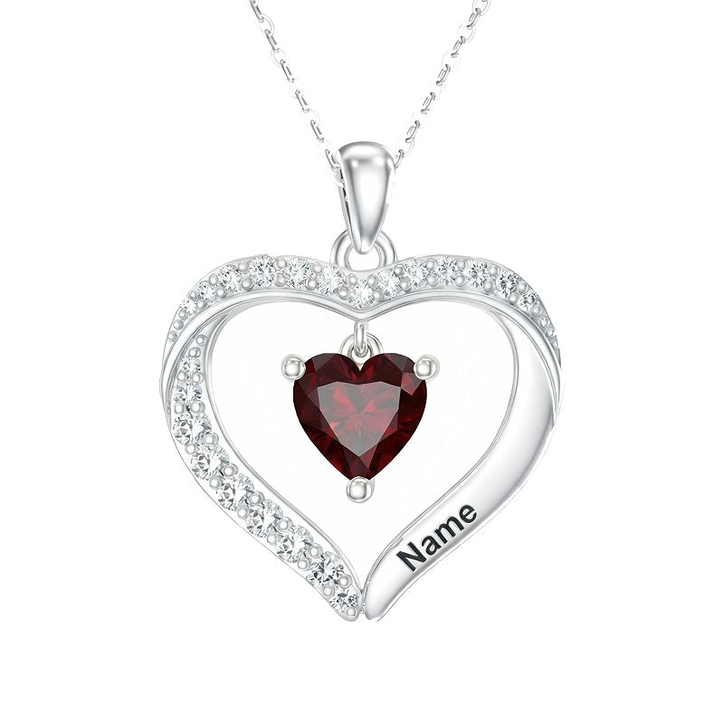 14K Gold Plated Personalized 1-5 Heart Birthstone Names Necklace  for Women