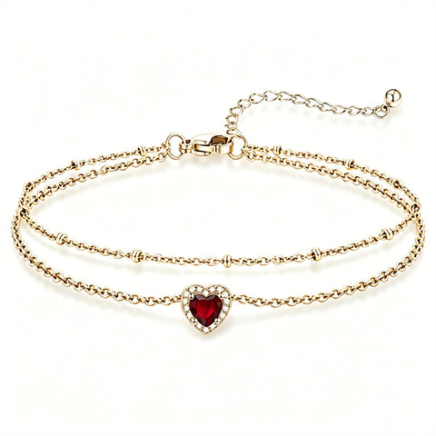 Sterling Silver Birthstone Double Layer Anklet for Beach Weddings, Summer Vacations & Pool Parties