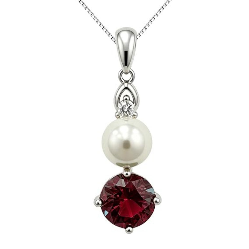 14K Gold Plated Birthstone 8MM  Round Pearl Pendant Necklace for Women