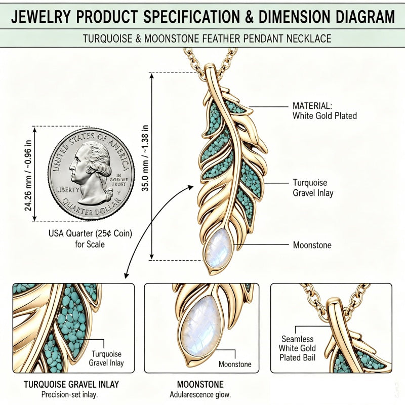 14K Gold Plated Feather Pendant Necklace for Women