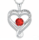 Sterling Silver 12 Month Birthstone Double Heart Pendant Necklace  Engraved with I Love You for Always and Forever