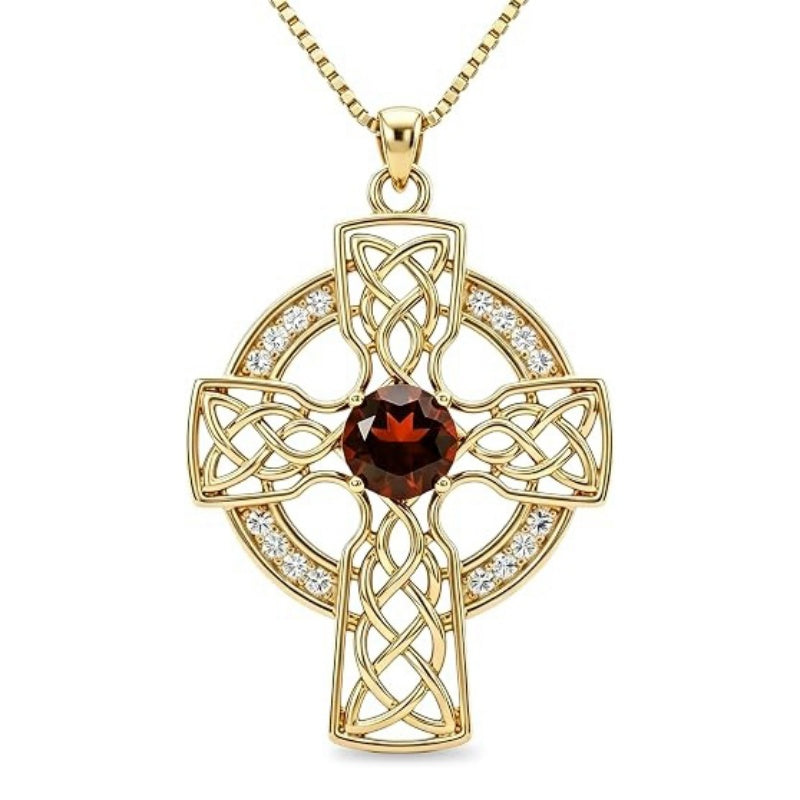 14K Gold Plated Birthstone Celtic Knotwork Cross Necklace for Women