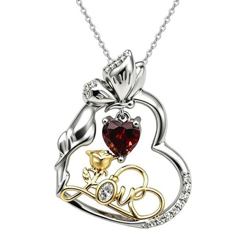 14K Gold Plated Birthstone Love Rose Pendant Necklace Anniversary Christmas Birthday Jewelry Gifts for Women