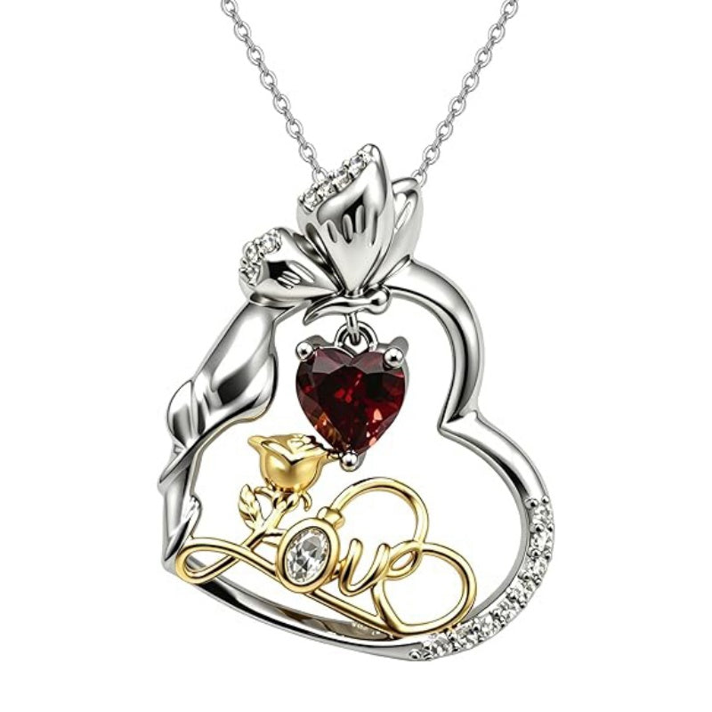 14K Gold Plated Birthstone Love Rose Pendant Necklace Anniversary Christmas Birthday Jewelry Gifts for Women