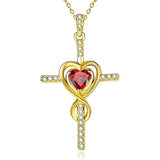 14K Gold Plated Dainty Heart Birthstone Pendant Cross Necklace for Women Religious Gift