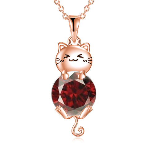 Silver Cat 12 Month Birthstone Pendant Necklace