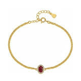 14K Gold Plated Halo Oval Birthstone Cuban Chain Bracelets for Her