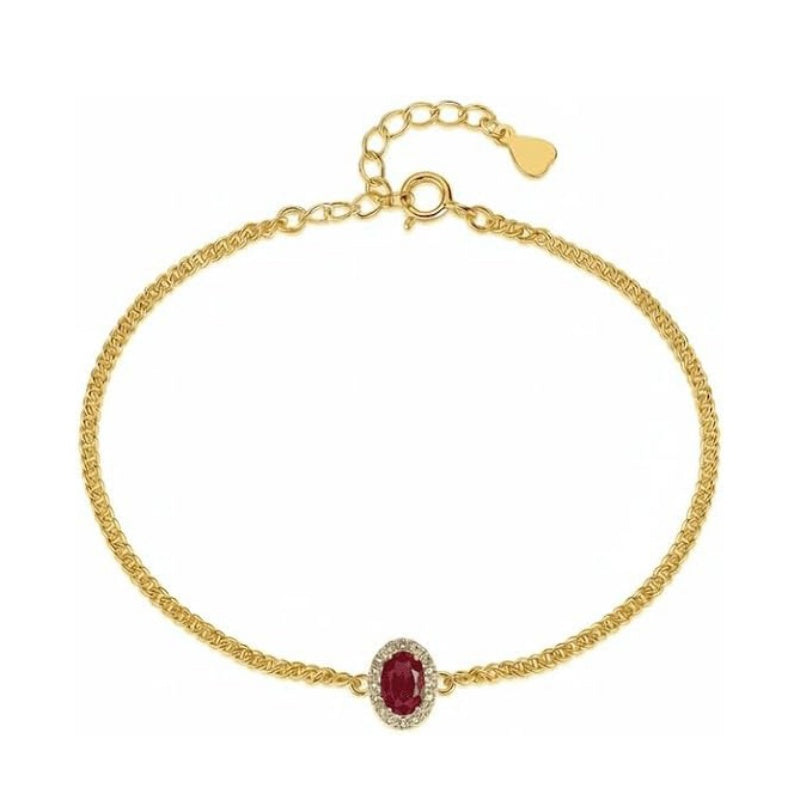 14K Gold Plated Halo Oval Birthstone Cuban Chain Bracelets for Her
