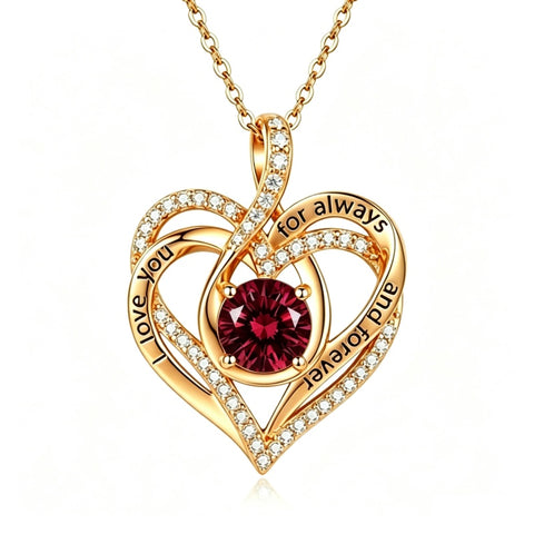 14K Gold Plated Heart Birthstone Infinity Necklace Christmas Valentine Birthday Gift