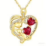10K 14K 18K Gold Double Birthstone Heart Mother Son/Daughter Pendant Necklace for Mom