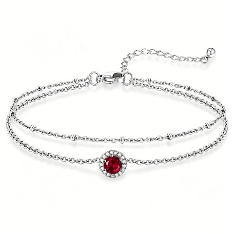 Sterling Silver Birthstone Double Layer Anklet for Beach Weddings, Summer Vacations & Pool Parties