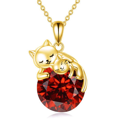 Sterling Silver Birthstone Cat Pendant Necklace