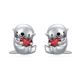 Sterling Silver Birthstone Otter Stud Earrings