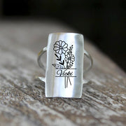 Sterling Silver Double Band Personalized Name Birth Flower Ring