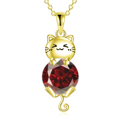 Silver Cat 12 Month Birthstone Pendant Necklace