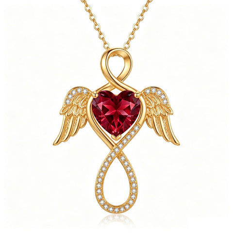 14K Gold Plated 12-Month Birthstone Infinity Angel Wings Pendant Necklace for Women