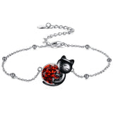 Cat Bracelet/ Anklet With Birthstone 925 Sterling Silver Cat  Gift For Women Daughter Mother