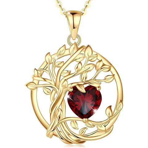 Sterling Silver Heart Birthstone Tree of Life Pendant Necklace