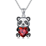 Sterling Silver Heart Birthstone Panda Pendant Necklace