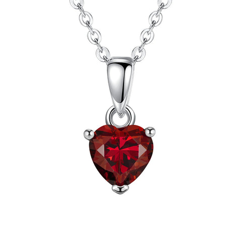 Sterling Silver Heart-Shaped 12 Month Birthstone Cubic Zirconia Pendant Necklace, Valentine's Day Gift