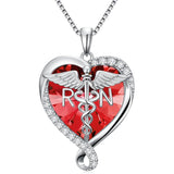 Sterling Silver Birthstone RN Medical Caduceus Pendant Necklace