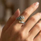 Sterling Silver Turquoise Hummingbird Butterfly Sunflower Adjustable Spoon Ring