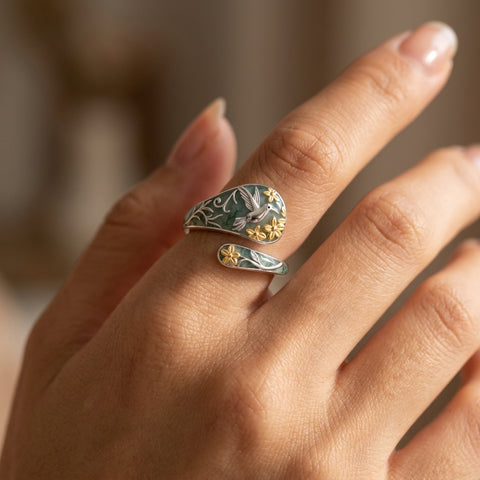 Sterling Silver Turquoise Hummingbird Butterfly Sunflower Adjustable Spoon Ring