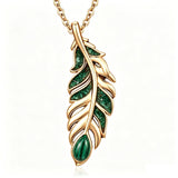 14K Gold Plated Feather Pendant Necklace for Women