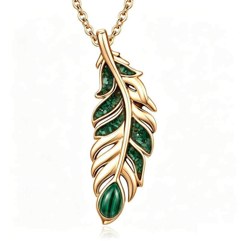 14K Gold Plated Feather Pendant Necklace for Women